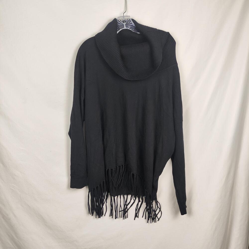 MICHAEL Michael Kors Sweater Womens 2X Black Cowl Neck Fringe Hem Knit Pullover